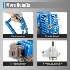 63CC 3hp Gas Powered Post Hole Digger Earth Auger Wheeled Ground Drill w/12″ Bit