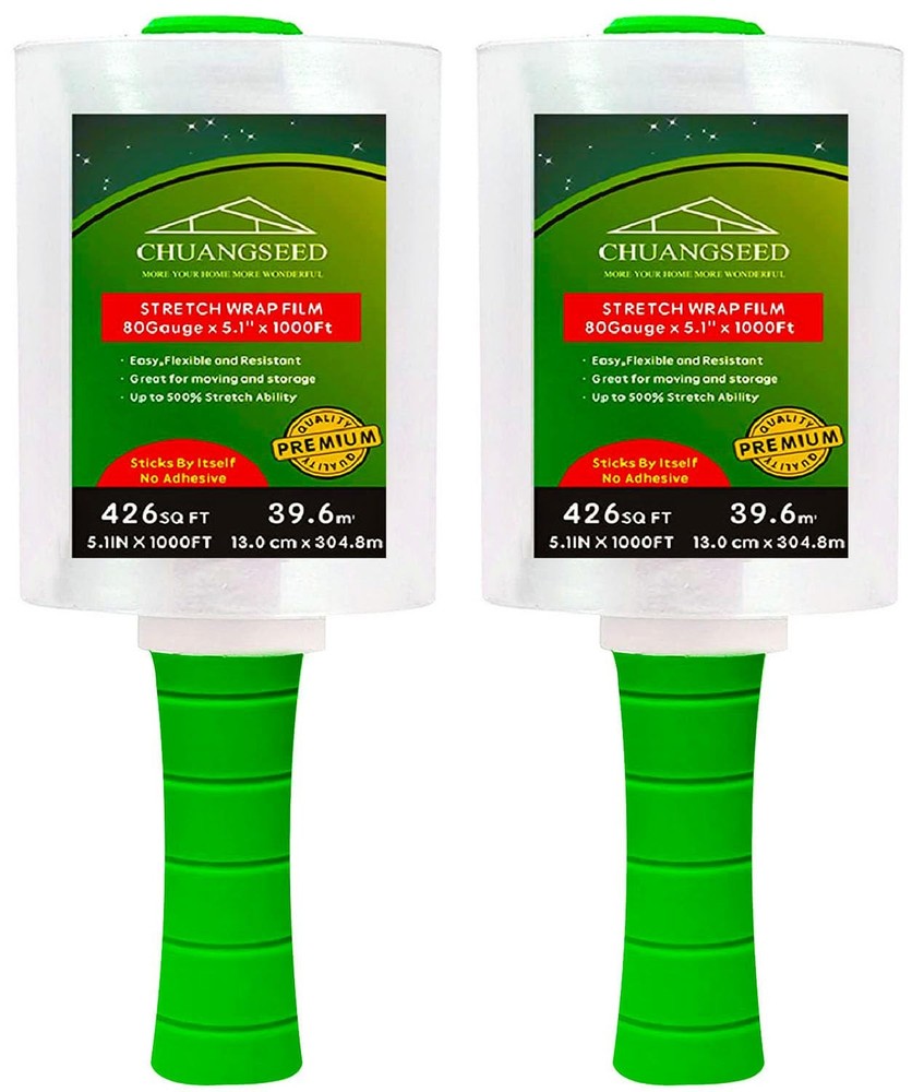 2-Pack Industrial Mini Clear Stretch Wrap Film 80 Gauge 5.1″ 1000ft for Pallet