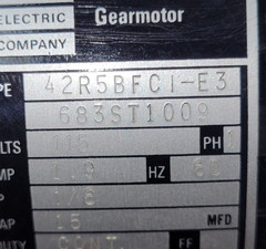 BODINE GEARMOTOR TYPE 42R5BFCI-ES, 115 Volt 30-1 RATIO FROM FADAL VMC MODEL 906
