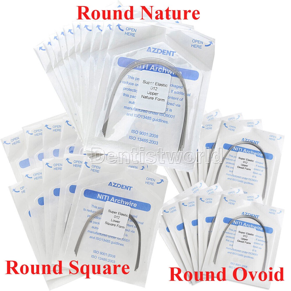 100pcs Dental Ortho Super Elastic Niti Round Arch Wires Natural/Ovoid/Square