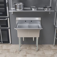 22 in. x 34 in. Stainless Steel Two Compartment Sink. 14in x 16 in x 11 in Bowls