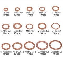150Pcs M5-M22 Copper Diesel Injector Washer Gasket Set Seal Assortment Set New