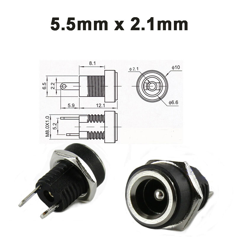 12V DC Power Barrel Jack Socket PCB Mount Female Connector For Laptop 2.1/2.5mm