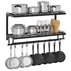 CHOEZON Pot Rack, Wall Mounted Pan Holder, 2-Tier and Large, Black