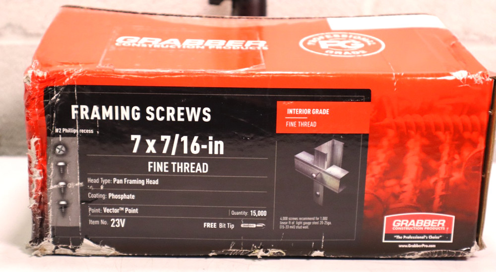 Grabber (23V) #7 X 7/16 In. Phillips Pan-Framing Head Fine Thread 15,000 Screws