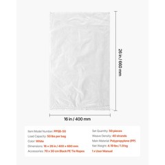 Uimoso 16×26 in Durable Flood Sandbags with Ties, 50-Pack, 50lb Capacity