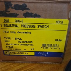 Square D 9012GNG-5 Industrial Pressure Switch SPST Adj Differential Gray