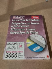 Maco ML3000Laser/Ink Jet Address Labels 1″X2 5/8″(2,5×6,7 CM) 100 Sheets 3,000