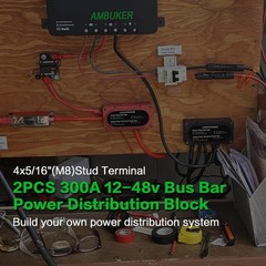 2Pcs 300A Busbar 12-48V DC Heavy Duty Copper Power Distribution Block 4 X M8 (5/