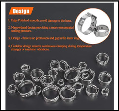 50 Pieces 10.3-12.8Mm 304 Stainless Steel Single Ear Hose Clamps