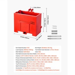 Ballast Box 3 Point Category 1 Tractor Quick Tach Hitch Counterweight Red