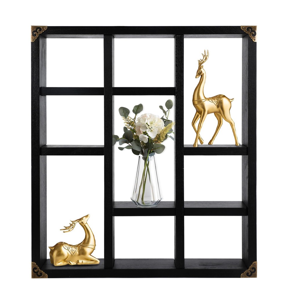 MITREL 17.7×15.7-Inch Shadow Box Shelf 9-Slot Rustic 1 PCS, 9c-classic Black