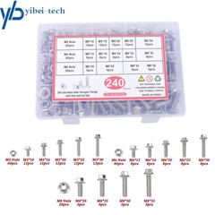 M5 M6 M8 Flanged Bolts and Nuts Kit 240 Pack 304 Stainless Metric Assortment