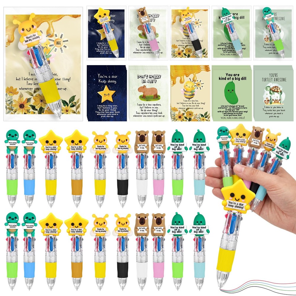 30 Sets Positive Back to School Gifts Multicolor Pens 4-in-1 with Support Car…