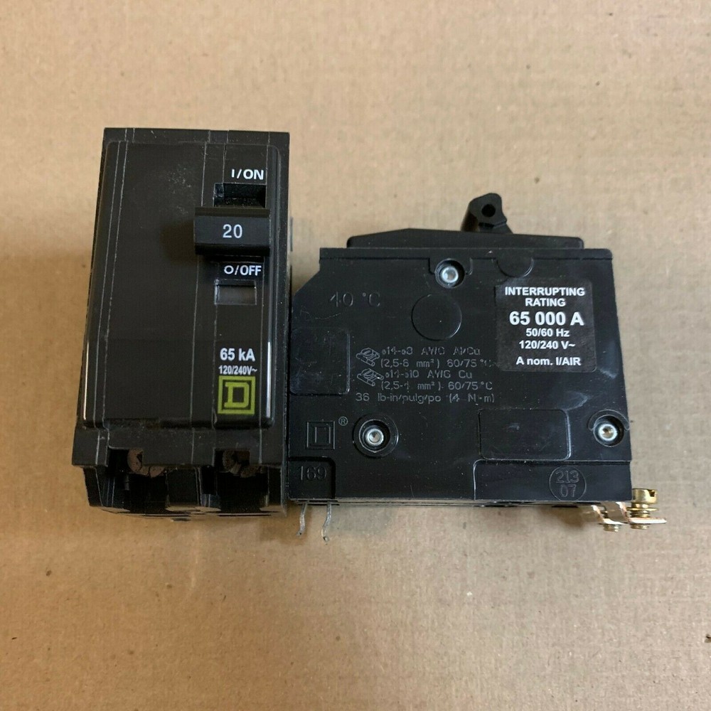 New Take Out Square D QHB QHB220 2 Pole 20 Amp 120V 65KA Yellow Circuit Breaker