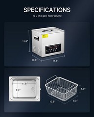 CREWORKS 10L Ultrasonic Cleaner with Control Panel 1-30 min. Timer & Degas Mode