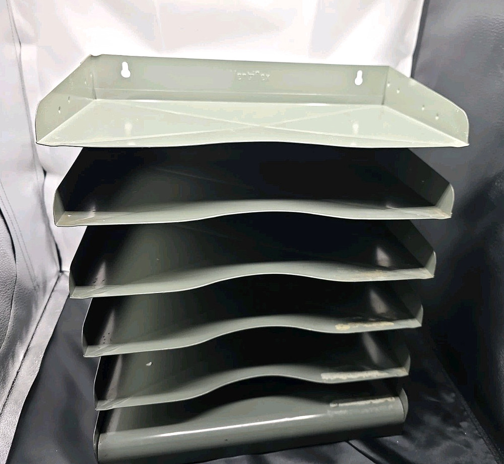 Vintage Vertiflex Metal 6 Letter File Holder Desk Organizer Rack 17x15x10 Gray