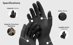 D678 Dark Light 9 mil Nitrile Powder Ex Gloves (Bla,