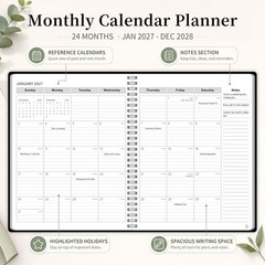 2027-2028 Monthly Planner, Jan 2027-Dec 2028, A4 2027 – Dec Black