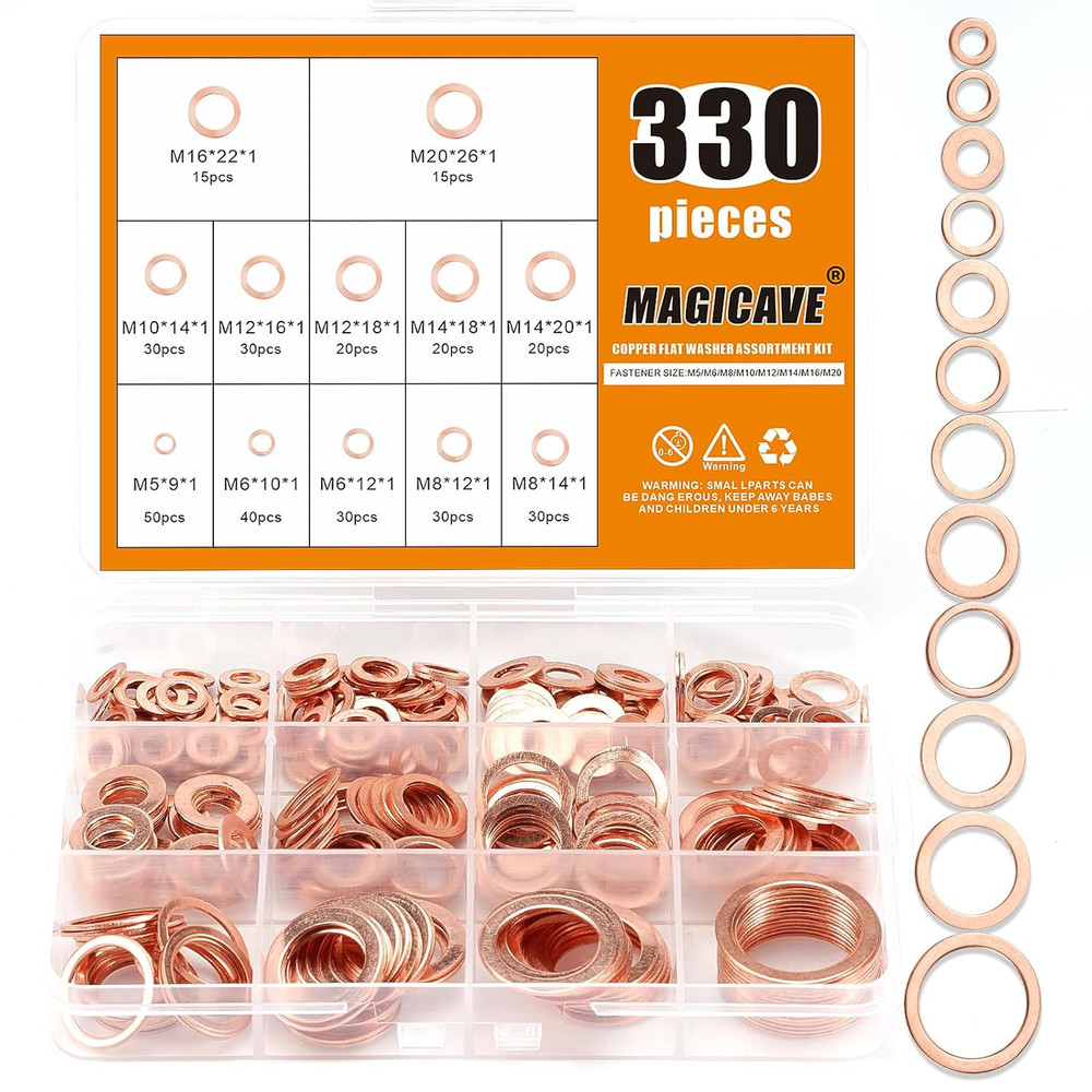 Copper Washers Assortment Kit Flat Sealing Crush Washers M5 M20 Plumbing 330 Pcs