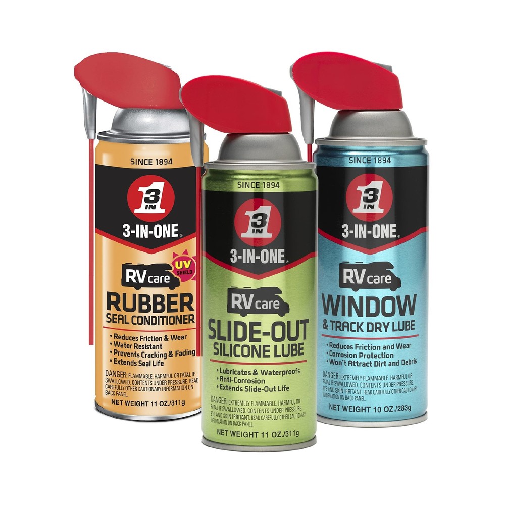 3-IN-ONE RV Care Trio Pack Includes Slide Out Lube 11 oz, Window & Track Lube