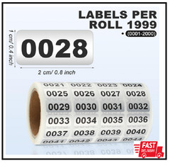 0001-2000 Inventory Number Sticker Labels Self Adhesive Waterproof Consecutive