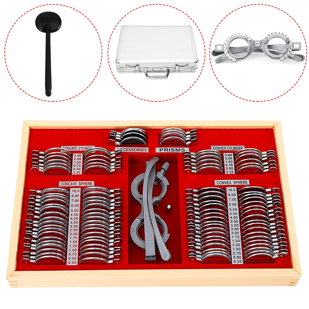 104pcs Optometry Optical Trial Lens Kit Test Metal Trial Frame Set w/Case Box