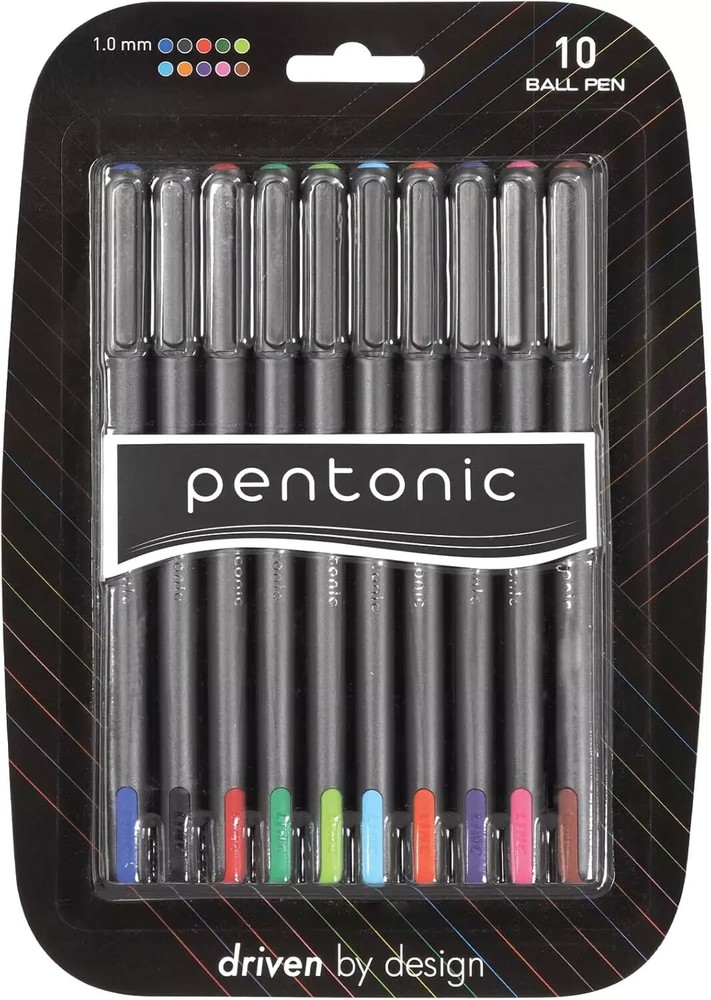 Pentonic 10-Count Ballpoint Pens 1.0mm Assorted Colors Easy Flow Ink