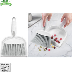 NACENA Small Dust Pan and Brush Set, Mini Broom 1-Pack, Grey White