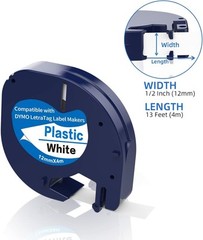 10PK Compatible Dymo LetraTag Refill 91331 Plastic White Label Tape 12mm LT-100H