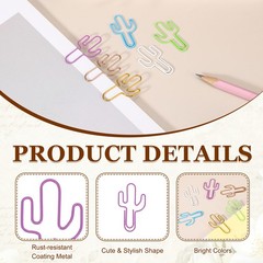 60Pcs Paper Clip, Cactus Shape Paper Clip Small Cute Bookmarks, Purple