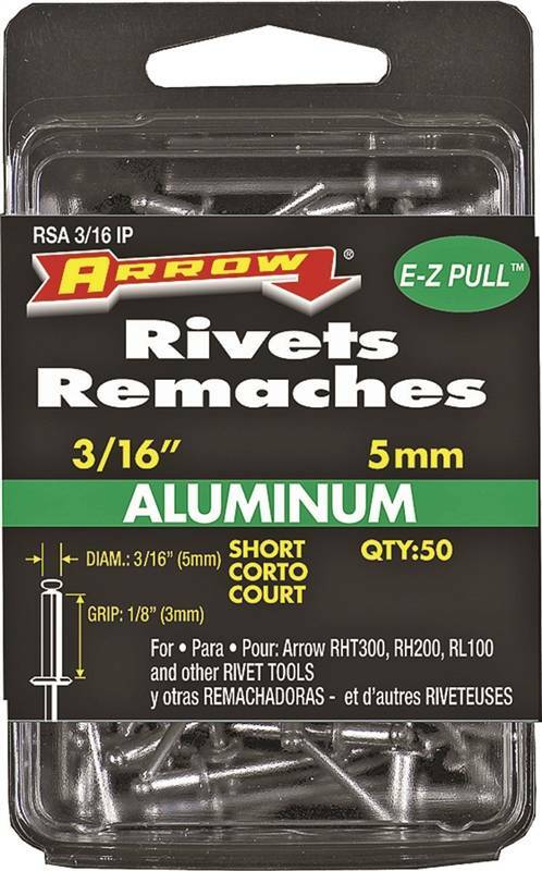 NEW ARROW RSA3/16IP PACK (50) 3/16 ALUMINUM SHORT LENGTH POP RIVETS 6777999