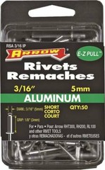NEW ARROW RSA3/16IP PACK (50) 3/16 ALUMINUM SHORT LENGTH POP RIVETS 6777999