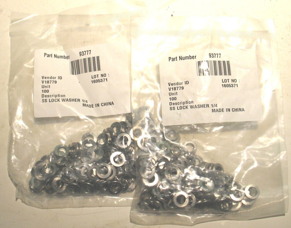 NIB 200PCS 1/4″ SS STAINLESS STEEL SPLIT LOCK WASHER 2 PACKS OF 100PCS P8357