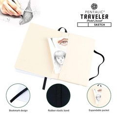 Pentalic 4″ x 6″ Pocket Sketchbook Traveler 4-inch x 6-inch, Black, Black