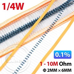 1/4W Metal Film Resistors 0.1% tolerance 1 ohm to 10M ohm available 20 pack