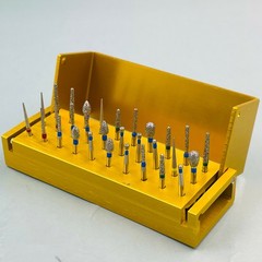 Dental Diamond Burs Drill+Disinfection Bur Block High Speed Handpiece–30Pcs/Set