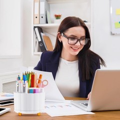 360 Rotating Pencil Pen Holder for Desk, White Pen Organizer with 6 Slots