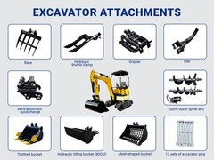 11-in-1 Mini Excavator Attachment Set: From Rakes to Buckets & Quick Coupler