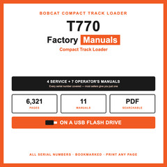 Bobcat T770 Compact Track Loader Service & Operator’s Manual Set PDF USB