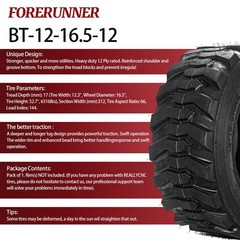 Skid Steer Tires 12-16.5 12 Ply Industrial Heavy Duty Tubeless Pack of 1