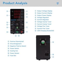 Jesverty DC Power Supply Variable, 0-30V 0-5A Assorted Sizes , Colors
