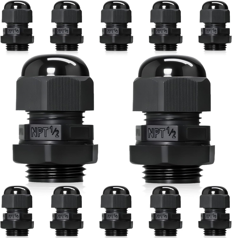 1/2″ NPT Cable Glands 12 Pc IP68 Waterproof Nylon Strain Relief Cord Grip