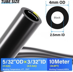 TAILONZ PNEUMATIC Black 4MM or 5/32 Inch OD 10 Meter 32.8ft PU Polyurethane Air