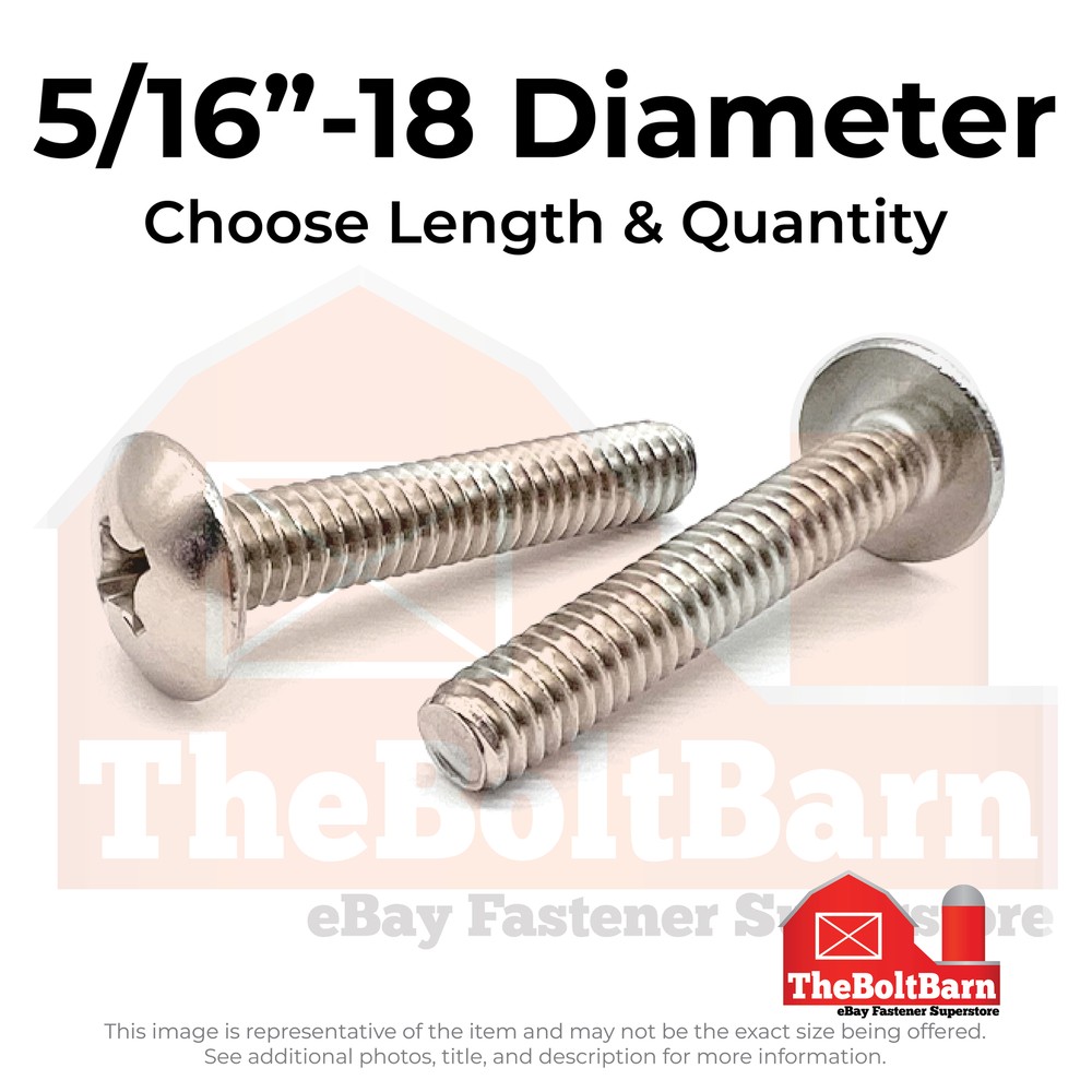 5/16″-18 18-8 Stainless Steel Phill Truss Head Machine Screws(Pick Length&Qty)