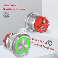 22mm Latching Push Button Switch 12V On Off Waterproof Stainless Steel Shell