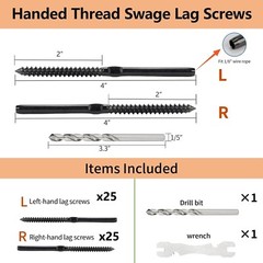 50 Kuahome 1/8″ Black Swage Lag Screws Left & Right Cable Railing Hardware Kit
