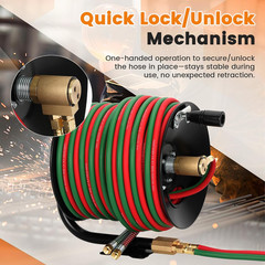 Manual Twin Welding Hose Reel Set, 1/4″ ID 100Ft Oxygen Acetylene Hose (Max 300