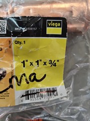 4 Viega ProPress 1 in. x 1 in. x 3/4 in. Press Copper Reducing Tee 77295