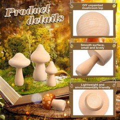 40 Pcs Unfinished Wooden Mushroom Natural Wood Mushrooms for DIY Crafts and Arts